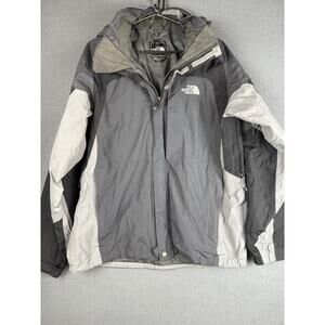 The North Face Hyvent Mens Medium Jacket Hooded Waterproof Gray Black Ski Coat